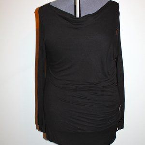 Black cowl neck long top with stylish buttons on the ruched side
